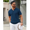 image:imageCOOFANDY Mens Knit Polo Shirts V Neck Textured Polo Shirts Short Sleeve Breathable Polo Casual Collared T Shirt Fashion TopsDemin Blue