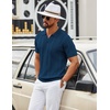image:imageCOOFANDY Mens Knit Polo Shirts V Neck Textured Polo Shirts Short Sleeve Breathable Polo Casual Collared T Shirt Fashion TopsDemin Blue