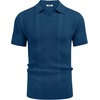 image:imageCOOFANDY Mens Knit Polo Shirts V Neck Textured Polo Shirts Short Sleeve Breathable Polo Casual Collared T Shirt Fashion TopsDemin Blue