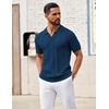 image:imageCOOFANDY Mens Knit Polo Shirts V Neck Textured Polo Shirts Short Sleeve Breathable Polo Casual Collared T Shirt Fashion TopsDemin Blue