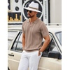 image:imageCOOFANDY Mens Knit Polo Shirts V Neck Textured Polo Shirts Short Sleeve Breathable Polo Casual Collared T Shirt Fashion TopsKhaki