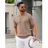 image:imageCOOFANDY Mens Knit Polo Shirts V Neck Textured Polo Shirts Short Sleeve Breathable Polo Casual Collared T Shirt Fashion TopsKhaki