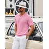 image:imageCOOFANDY Mens Knit Polo Shirts V Neck Textured Polo Shirts Short Sleeve Breathable Polo Casual Collared T Shirt Fashion TopsPink