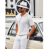 image:imageCOOFANDY Mens Knit Polo Shirts V Neck Textured Polo Shirts Short Sleeve Breathable Polo Casual Collared T Shirt Fashion TopsWhite