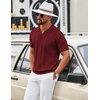 image:imageCOOFANDY Mens Knit Polo Shirts V Neck Textured Polo Shirts Short Sleeve Breathable Polo Casual Collared T Shirt Fashion TopsWine Red