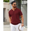 image:imageCOOFANDY Mens Knit Polo Shirts V Neck Textured Polo Shirts Short Sleeve Breathable Polo Casual Collared T Shirt Fashion TopsWine Red