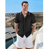image:imageCOOFANDY Mens Knit Short Sleeve Shirts Button Down Vintage Knitted Polo Shirt Casual Beach Crochet Cable Vacation ShirtBlackwhite