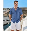 image:imageCOOFANDY Mens Knit Short Sleeve Shirts Button Down Vintage Knitted Polo Shirt Casual Beach Crochet Cable Vacation ShirtDenim Blue