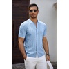 image:imageCOOFANDY Mens Knit Short Sleeve Shirts Button Down Vintage Knitted Polo Shirt Casual Beach Crochet Cable Vacation ShirtLight Bluewhite