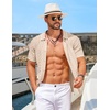 image:imageCOOFANDY Mens Knit Short Sleeve Shirts Button Down Vintage Knitted Polo Shirt Casual Beach Crochet Cable Vacation ShirtLight Coffeewhite