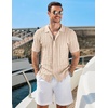 image:imageCOOFANDY Mens Knit Short Sleeve Shirts Button Down Vintage Knitted Polo Shirt Casual Beach Crochet Cable Vacation ShirtLight Coffeewhite