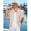 image:imageCOOFANDY Mens Knit Short Sleeve Shirts Button Down Vintage Knitted Polo Shirt Casual Beach Crochet Cable Vacation ShirtLight Coffeewhite