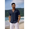 image:imageCOOFANDY Mens Knit Short Sleeve Shirts Button Down Vintage Knitted Polo Shirt Casual Beach Crochet Cable Vacation ShirtNavy Bluewhite
