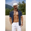 image:imageCOOFANDY Mens Knit Short Sleeve Shirts Button Down Vintage Knitted Polo Shirt Casual Beach Crochet Cable Vacation ShirtNavy Bluewhite