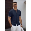 image:imageCOOFANDY Mens Knit Short Sleeve Shirts Button Down Vintage Knitted Polo Shirt Casual Beach Crochet Cable Vacation ShirtNavy Bluewhite