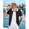 image:imageCOOFANDY Mens Knit Short Sleeve Shirts Button Down Vintage Knitted Polo Shirt Casual Beach Crochet Cable Vacation ShirtWhiteblack