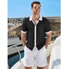 image:imageCOOFANDY Mens Knit Short Sleeve Shirts Button Down Vintage Knitted Polo Shirt Casual Beach Crochet Cable Vacation ShirtWhiteblack