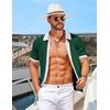 image:imageCOOFANDY Mens Knit Short Sleeve Shirts Button Down Vintage Knitted Polo Shirt Casual Beach Crochet Cable Vacation ShirtWhitegreen