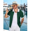 image:imageCOOFANDY Mens Knit Short Sleeve Shirts Button Down Vintage Knitted Polo Shirt Casual Beach Crochet Cable Vacation ShirtWhitegreen
