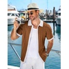 image:imageCOOFANDY Mens Knit Short Sleeve Shirts Button Down Vintage Knitted Polo Shirt Casual Beach Crochet Cable Vacation ShirtWhitelight Brown