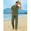 image:imageCOOFANDY Mens Linen Sets 2 Piece Beach Outfit Casual Short Sleeve Button Down Shirts Loose Pants Summer Vacation OutfitsArmy Green