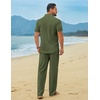 image:imageCOOFANDY Mens Linen Sets 2 Piece Beach Outfit Casual Short Sleeve Button Down Shirts Loose Pants Summer Vacation OutfitsArmy Green