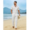 image:imageCOOFANDY Mens Linen Sets 2 Piece Beach Outfit Casual Short Sleeve Button Down Shirts Loose Pants Summer Vacation OutfitsAwhite