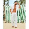 image:imageCOOFANDY Mens Linen Sets 2 Piece Beach Outfit Casual Short Sleeve Button Down Shirts Loose Pants Summer Vacation OutfitsAwhite