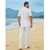 image:imageCOOFANDY Mens Linen Sets 2 Piece Beach Outfit Casual Short Sleeve Button Down Shirts Loose Pants Summer Vacation OutfitsAwhite