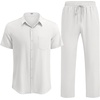 image:imageCOOFANDY Mens Linen Sets 2 Piece Beach Outfit Casual Short Sleeve Button Down Shirts Loose Pants Summer Vacation OutfitsAwhite