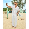 image:imageCOOFANDY Mens Linen Sets 2 Piece Beach Outfit Casual Short Sleeve Button Down Shirts Loose Pants Summer Vacation OutfitsAwhite