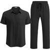image:imageCOOFANDY Mens Linen Sets 2 Piece Beach Outfit Casual Short Sleeve Button Down Shirts Loose Pants Summer Vacation OutfitsBlack