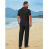 image:imageCOOFANDY Mens Linen Sets 2 Piece Beach Outfit Casual Short Sleeve Button Down Shirts Loose Pants Summer Vacation OutfitsBlack
