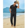 image:imageCOOFANDY Mens Linen Sets 2 Piece Beach Outfit Casual Short Sleeve Button Down Shirts Loose Pants Summer Vacation OutfitsBlack