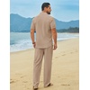 image:imageCOOFANDY Mens Linen Sets 2 Piece Beach Outfit Casual Short Sleeve Button Down Shirts Loose Pants Summer Vacation OutfitsKhaki