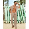 image:imageCOOFANDY Mens Linen Sets 2 Piece Beach Outfit Casual Short Sleeve Button Down Shirts Loose Pants Summer Vacation OutfitsKhaki