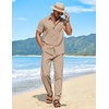 image:imageCOOFANDY Mens Linen Sets 2 Piece Beach Outfit Casual Short Sleeve Button Down Shirts Loose Pants Summer Vacation OutfitsKhaki