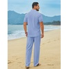image:imageCOOFANDY Mens Linen Sets 2 Piece Beach Outfit Casual Short Sleeve Button Down Shirts Loose Pants Summer Vacation OutfitsLight Blue
