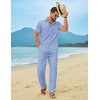 image:imageCOOFANDY Mens Linen Sets 2 Piece Beach Outfit Casual Short Sleeve Button Down Shirts Loose Pants Summer Vacation OutfitsLight Blue