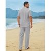 image:imageCOOFANDY Mens Linen Sets 2 Piece Beach Outfit Casual Short Sleeve Button Down Shirts Loose Pants Summer Vacation OutfitsLight Gray
