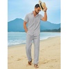 image:imageCOOFANDY Mens Linen Sets 2 Piece Beach Outfit Casual Short Sleeve Button Down Shirts Loose Pants Summer Vacation OutfitsLight Gray