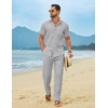image:imageCOOFANDY Mens Linen Sets 2 Piece Beach Outfit Casual Short Sleeve Button Down Shirts Loose Pants Summer Vacation OutfitsLight Gray