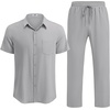 image:imageCOOFANDY Mens Linen Sets 2 Piece Beach Outfit Casual Short Sleeve Button Down Shirts Loose Pants Summer Vacation OutfitsLight Gray