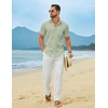 image:imageCOOFANDY Mens Linen Sets 2 Piece Beach Outfit Casual Short Sleeve Button Down Shirts Loose Pants Summer Vacation OutfitsLight Green ShirtWhite Pants