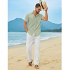 image:imageCOOFANDY Mens Linen Sets 2 Piece Beach Outfit Casual Short Sleeve Button Down Shirts Loose Pants Summer Vacation OutfitsLight Green ShirtWhite Pants
