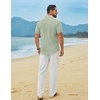 image:imageCOOFANDY Mens Linen Sets 2 Piece Beach Outfit Casual Short Sleeve Button Down Shirts Loose Pants Summer Vacation OutfitsLight Green ShirtWhite Pants