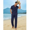 image:imageCOOFANDY Mens Linen Sets 2 Piece Beach Outfit Casual Short Sleeve Button Down Shirts Loose Pants Summer Vacation OutfitsNavy Blue