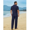 image:imageCOOFANDY Mens Linen Sets 2 Piece Beach Outfit Casual Short Sleeve Button Down Shirts Loose Pants Summer Vacation OutfitsNavy Blue