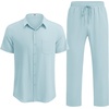 image:imageCOOFANDY Mens Linen Sets 2 Piece Beach Outfit Casual Short Sleeve Button Down Shirts Loose Pants Summer Vacation OutfitsSky Blue