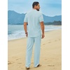 image:imageCOOFANDY Mens Linen Sets 2 Piece Beach Outfit Casual Short Sleeve Button Down Shirts Loose Pants Summer Vacation OutfitsSky Blue